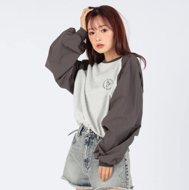 袖ナイロン切替プルオーバー