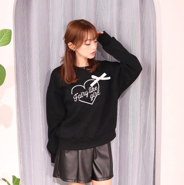 リボン付き刺繍ロゴプルオーバー